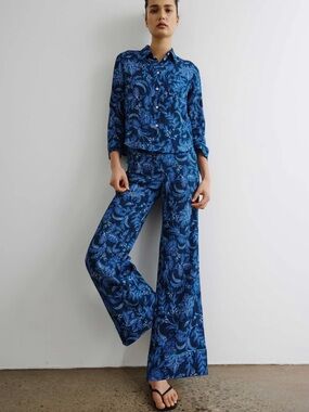 Smythe Navy & Cobalt Floral Wide-Leg Pants
